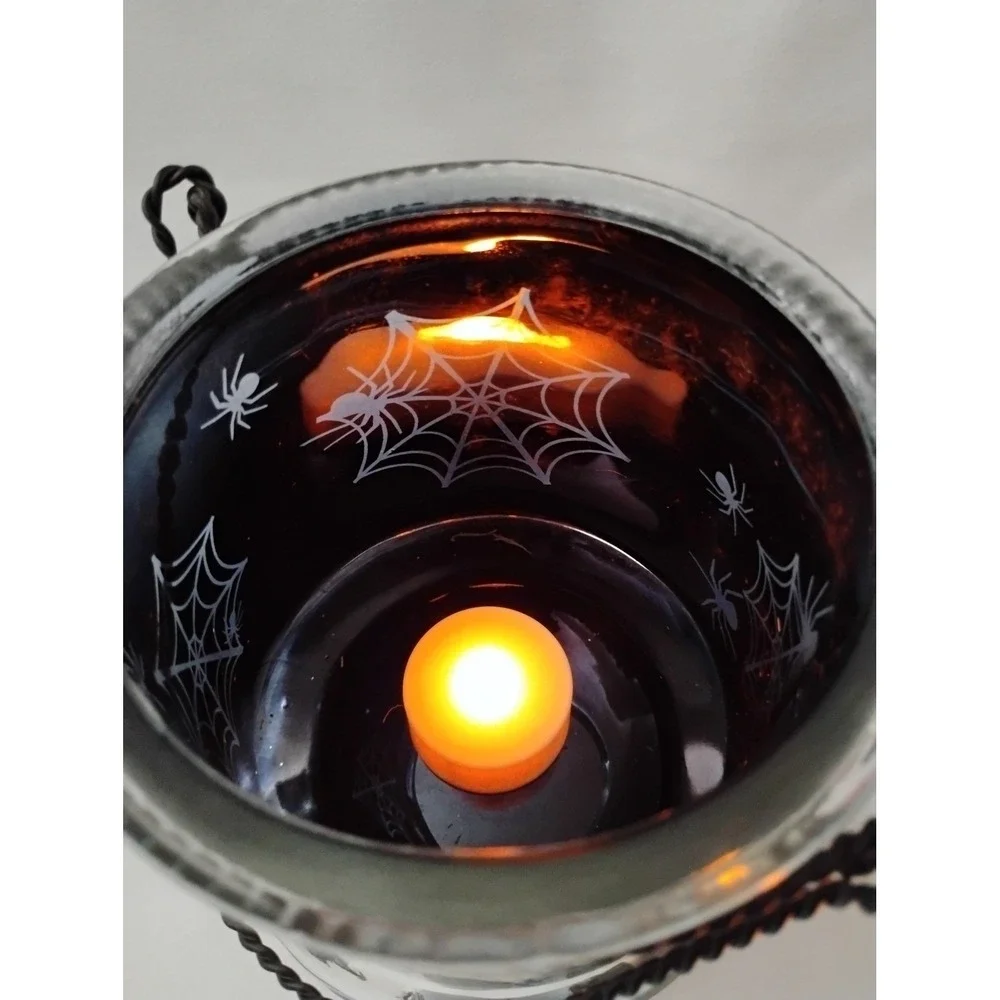 Halloween Spider Web Candle Holder Lantern, Silver Glass Decoration
